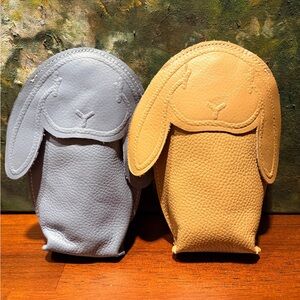 Cute Bunny Leather Pouches in Gray and Tan